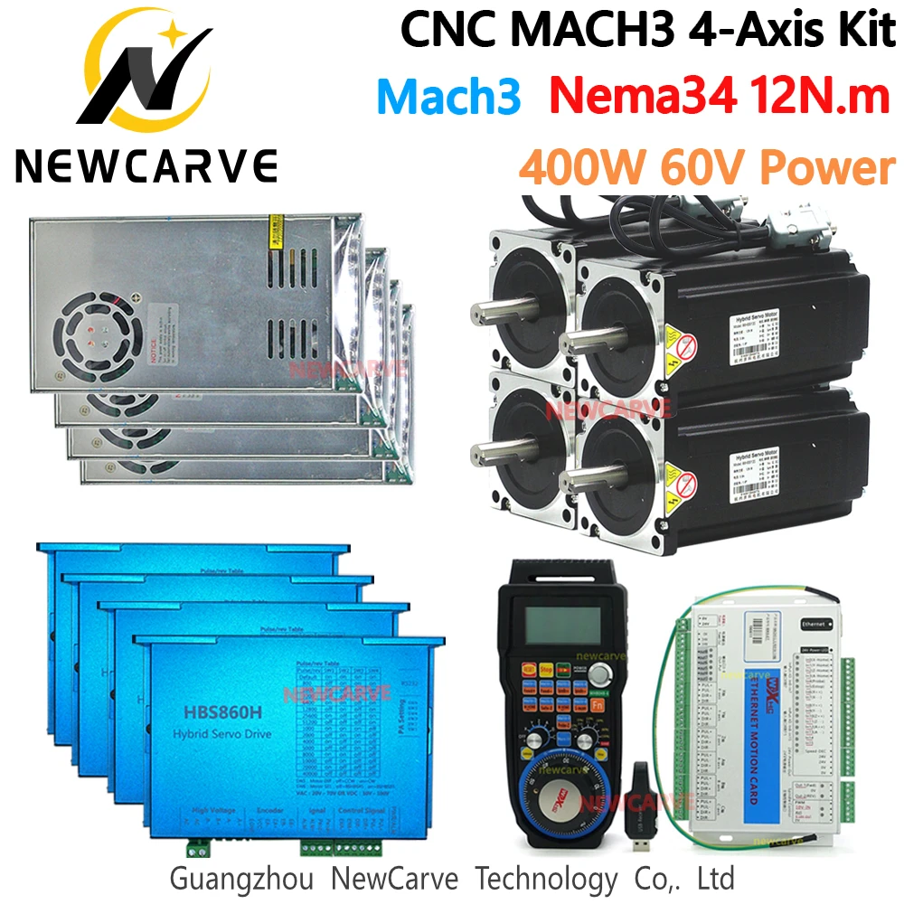 4 оси Mach3 контроллер WHB04B4 + MK4 ET Nema34 замкнутый цикл шаговый двигатель 12 нм 2 фазы HBS860H