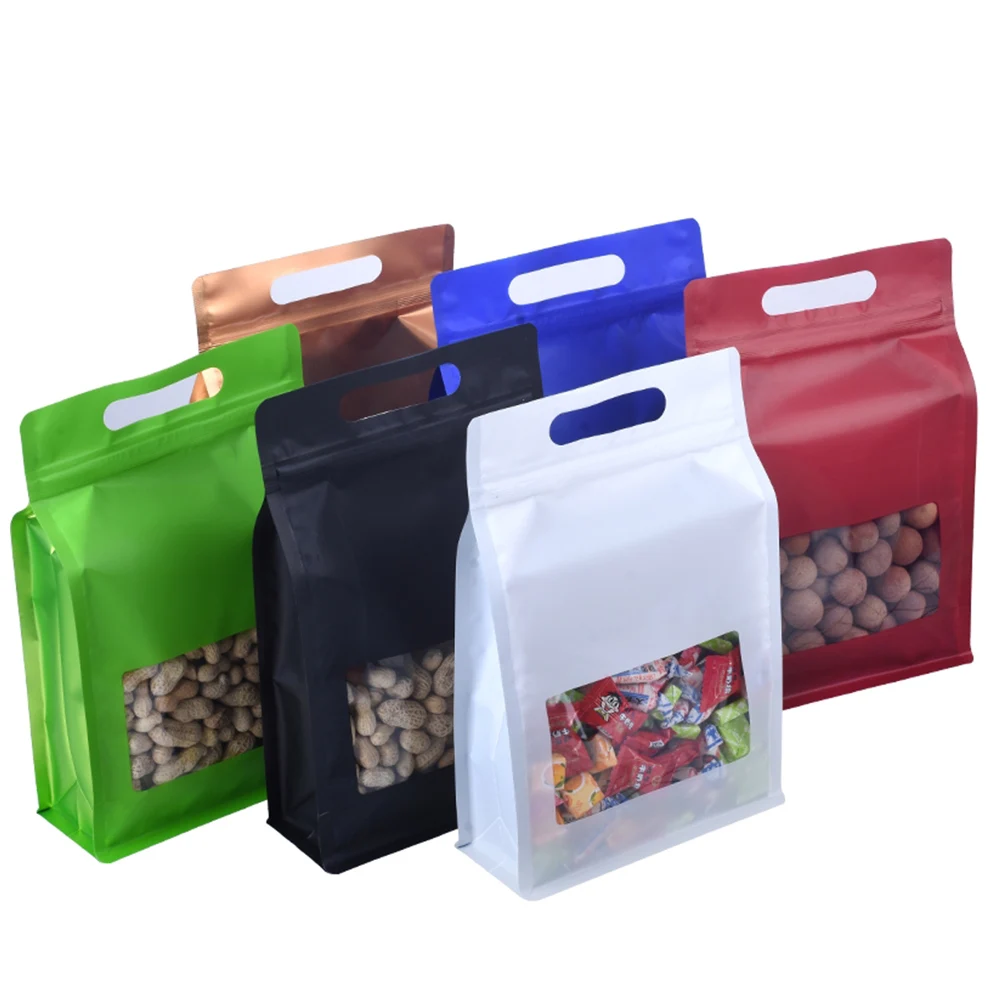 

50Pcs/Lot Waterproof Food Packaging Plastic Bag Inner Aluminium Foil Stand Up Zip Lock Trolley Window Handle Snack Candy Storage