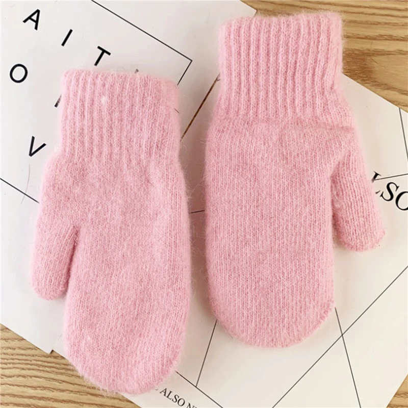 

Female Winter Gloves Double-layer Rabbit Hair Gloves Solid Color All Fingers Fashion Warm Women Gloves Cute Girls Mittens