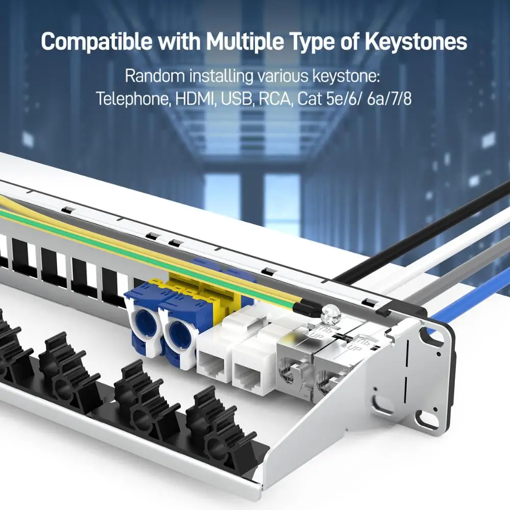 AMPCOM 24 портовая пустая коммутационная панель Keystone 1U STP/UTP настенное крепление 19