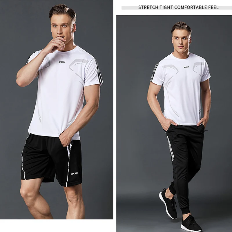 Мужской спортивный костюм для бега и комплект короткая футболка брюки