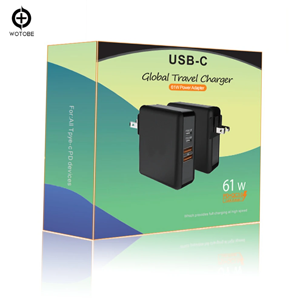 2 порта PD 61 Вт USB C адаптер питания 2 порта QC3.0 18 Вт настенное зарядное устройство для huawei xiaomi samsung iPad iPhone MacBook(и USB-C кабель