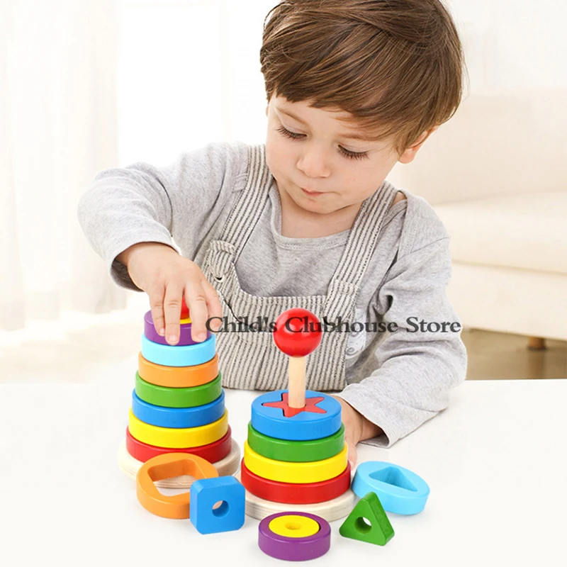 

Tower Jenga Wooden Childrens Educational Early Education Toys Kindergarten Geometric Shape Column Tower