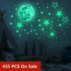 Светящаяся настенная наклейка, 30 см, 435 шт.компл., луна, звезды, точки, зеленая, детская комната, потолок, лестница, украшение, флуоресцентная роспись, наклейки