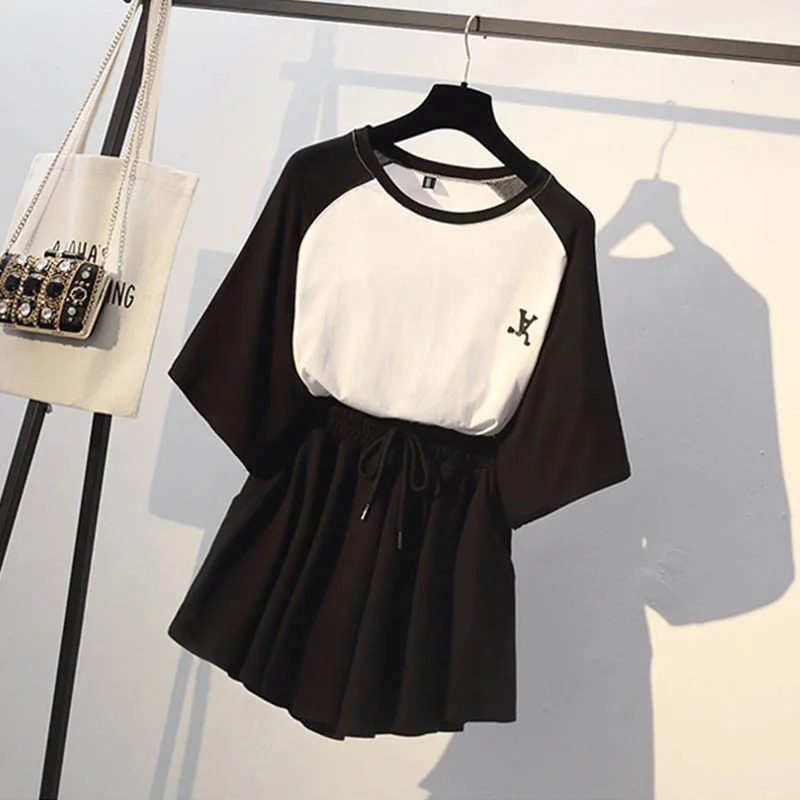 

Plus Size women's new summer dress was thin and short pants suit girl was thin and cute two-piece suit