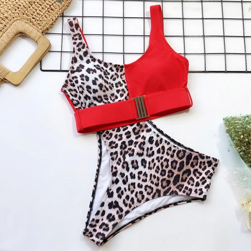 

Dot Leopard Sexy High Waist Bikinis Steel Split Set Swimwear Swimsuit Bathing Suit Women Hollow Pad Beach Wear Wrap Bikini 2021