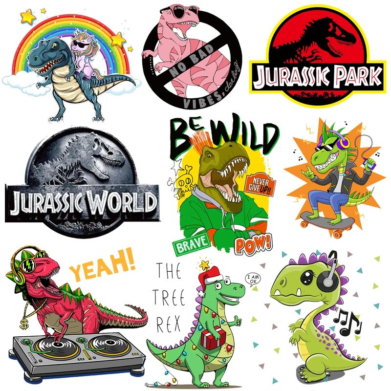 

Jurassic Park Dinosaur Patches For Clothes DIY T- shirt Iron on Patch Punk Heat Transfer Stickers Washable Appliques
