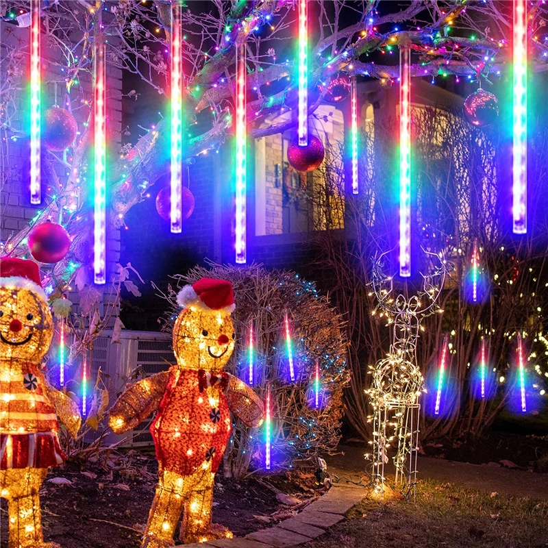 8 Tubes LED String Lights Meteor Shower Solar Energy Street Christmas Tree Decorations for Outdoor New Year Fairy Garden Lamp | Лампы и
