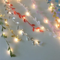 simulation pink color cloth leaf rattan led copper wire string light christmas decoration garland for home wedding navidad decor