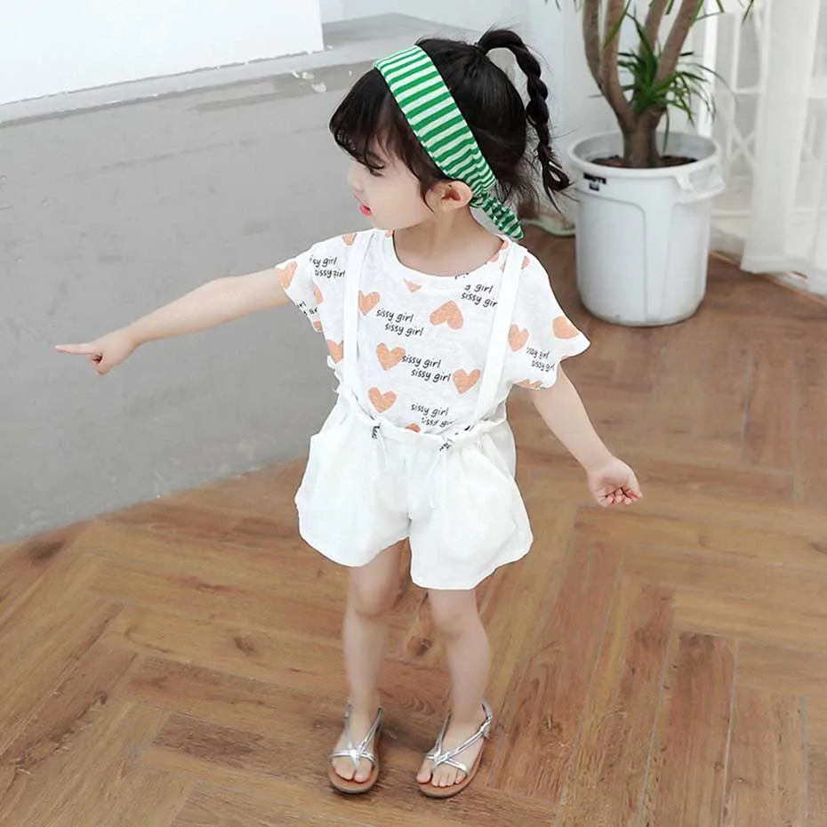 Коллекция 2020 года детская одежда футболка с принтом сердца + комбинезон 2