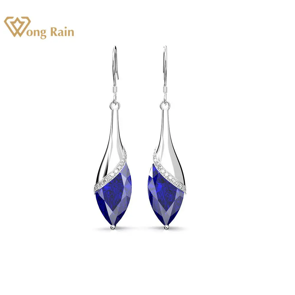 

Wong Rain 925 Sterling Silver Water Drop Blue Sapphire Gemstone Drop Dangle Hook Earrings White Gold Women Jewelry Wholesale
