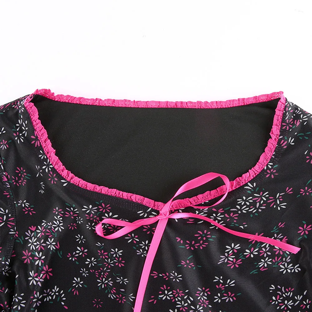 

High Street T-Shirt Fashion Casual Hipster Designer Creative Navel Floral Round Neck Flared Sleeves Top 2021 Spring Summer