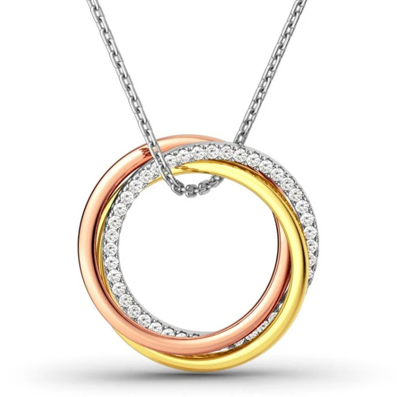 

Fashion Creative Exquisite Three-color Round Ladies Birthday Gift Necklace Anniversary Party Party Jewelry Necklace Wholesale