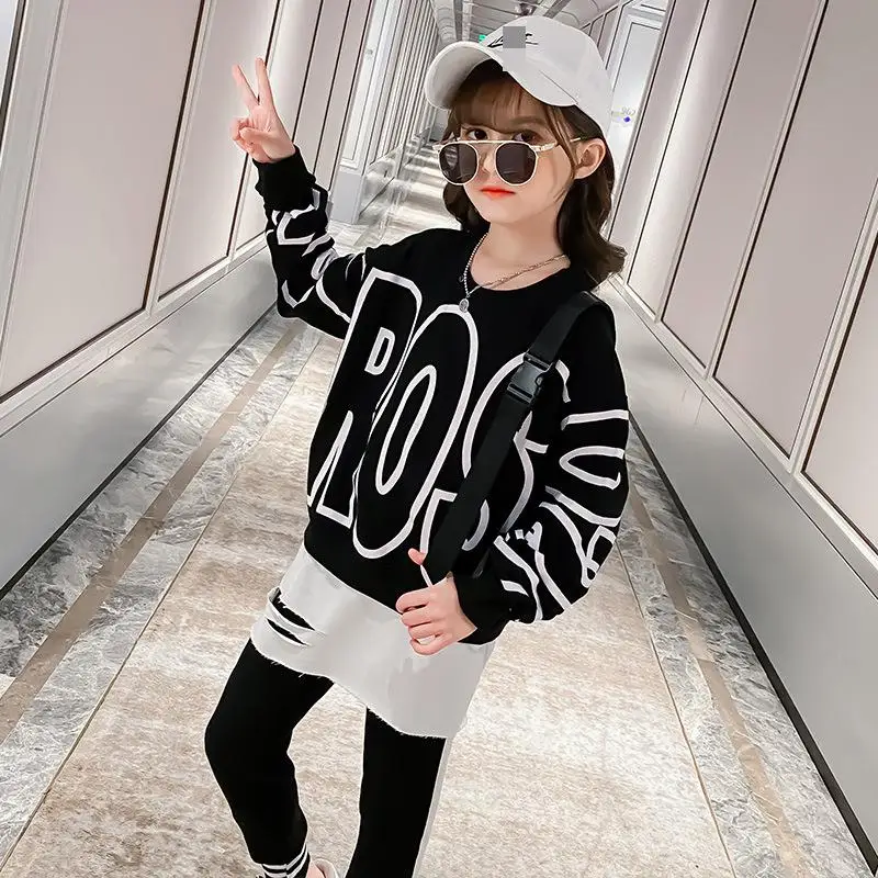 Спортивный костюм для девочек-подростков осенний комплект одежды с толстовкой и