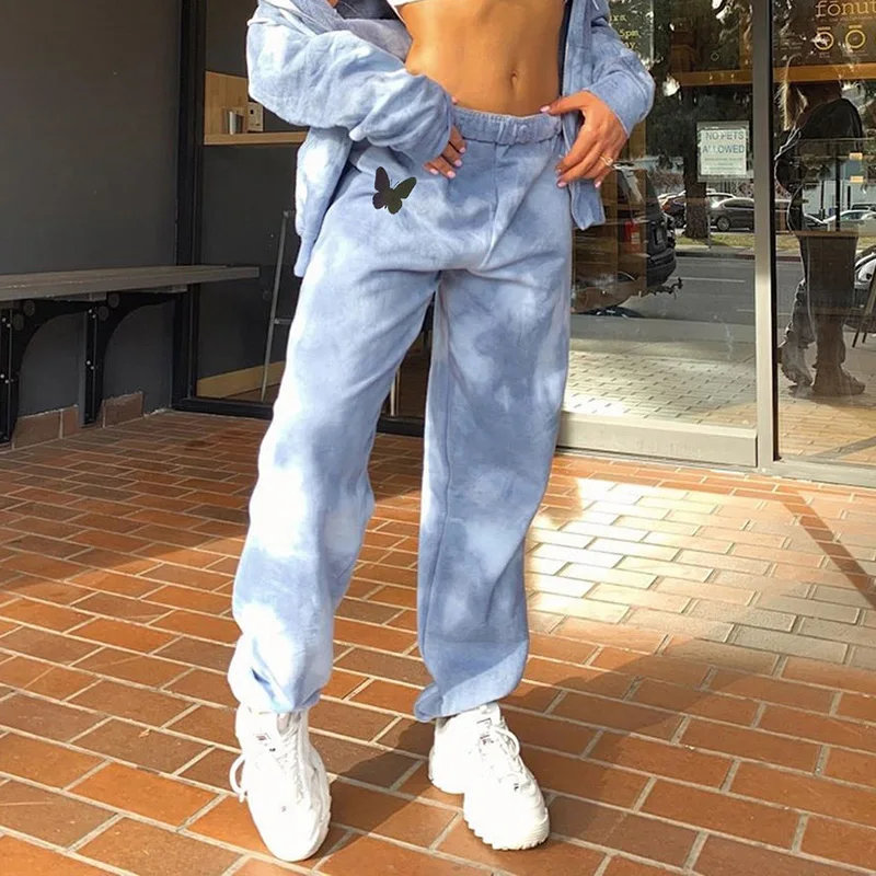

Streetwear Butterfly Tie Dye Printed Joggers Women High Waist Jogger Pants Ladies Summer Casual Loose Long Trousers