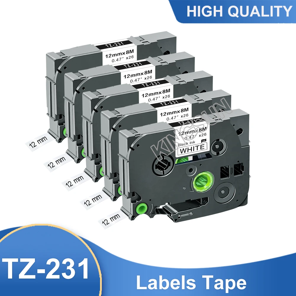 5PCS Black on White Tze231 Laminated Label Tape Compatible Brother p-touch label printers Tze-231 Tze 231 tz231 tz-231 tze tapes