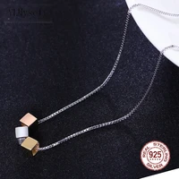 real 925 sterling silver square pendant necklace 3 tone color jewellery fine jewelry solid silver choker suspension