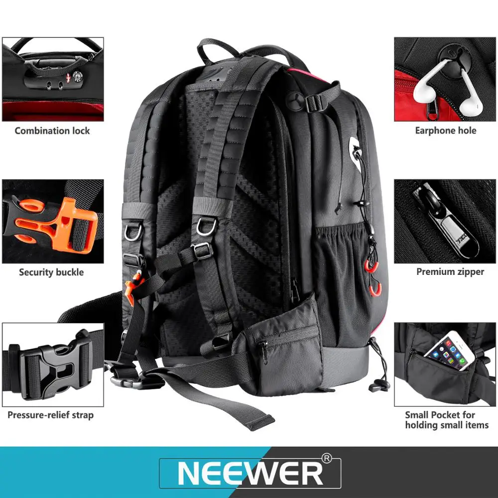 

Neewer Pro Camera Case Waterproof Shockproof Adjustable Padded Camera Backpack Bag with Anti-theft Combination Lock for DSLR DJI