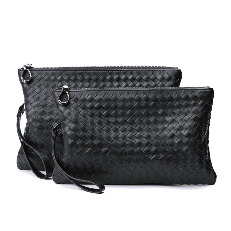 

Wmnuo 2021 Brand Clutch Wallets Men's Pures Handbags Cow Genuine Leather Hand Woven Business Envelope Bag Phone Bag Ipad Pocket