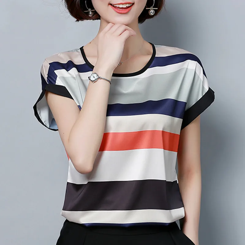 Модные женские блузки 2019 летние топы больших размеров 4XL полосатая шифоновая