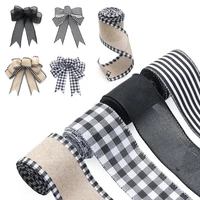big bow bows diy garland decoration stripe black and white grid wired ribbon gift wrapping ribbon holiday decoration