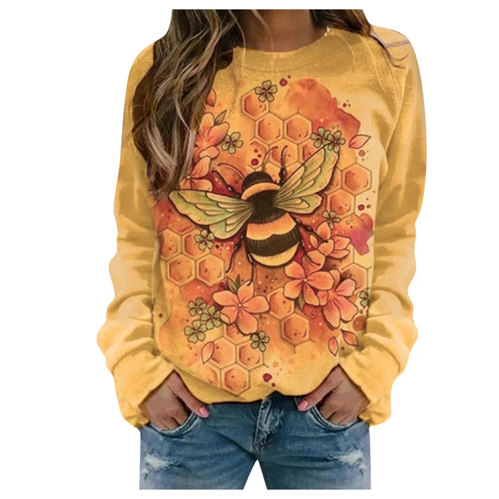

Fashion Butterfly Print Blouse Shirt O-Neck Pocket Tops Casual Autumn Winter Top Ladies Female Women Long Sleeve Blusa Pullover