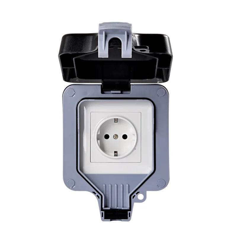

IP66 Weatherproof Waterproof Outdoor Wall Power Socket 16A EU Standard Electrical Outlet Grounded AC 110~250V