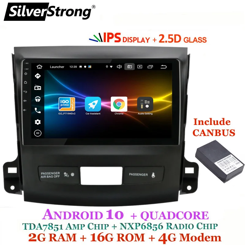 9 дюймов 2.5D ips 32GB Android10.0 4G модем Автомобильный gps для Mitsubishi Outlander 2006-2012 SilverStrong Радио RDS опционально мастер DSP