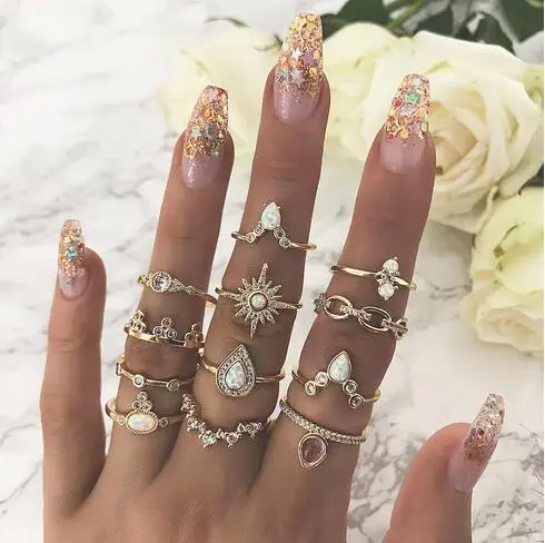 12 шт./компл. богемный винтажный набор колец с геометрическим рисунком в виде