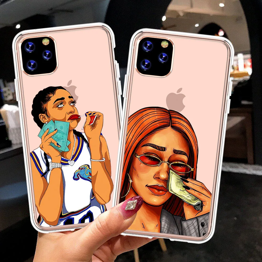 

Popular MAKE MONEY Not Friends Kash Afro Black Girl Phone Case For iPhone 12 Mini 11 Pro Max 8 7 6 6S Plus XR X XS Max SE2020