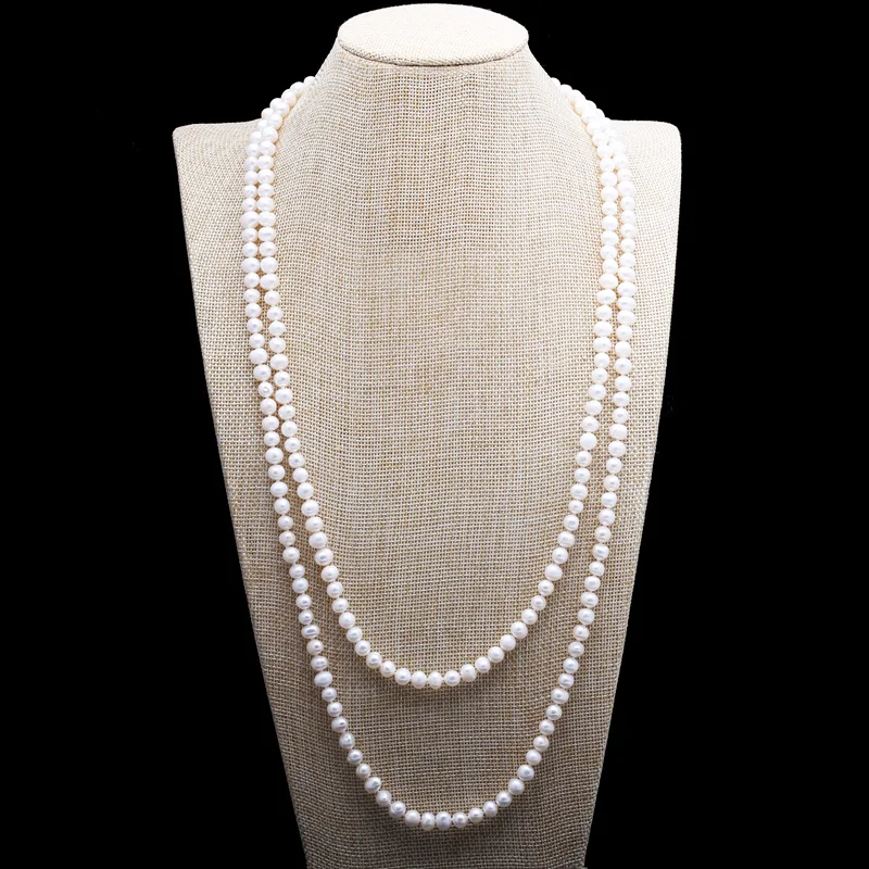 

Цепочка-ожерелье с почти круглым пресноводным жемчугом, длина 7-8 мм, цвет белый/серый, длина 150 см