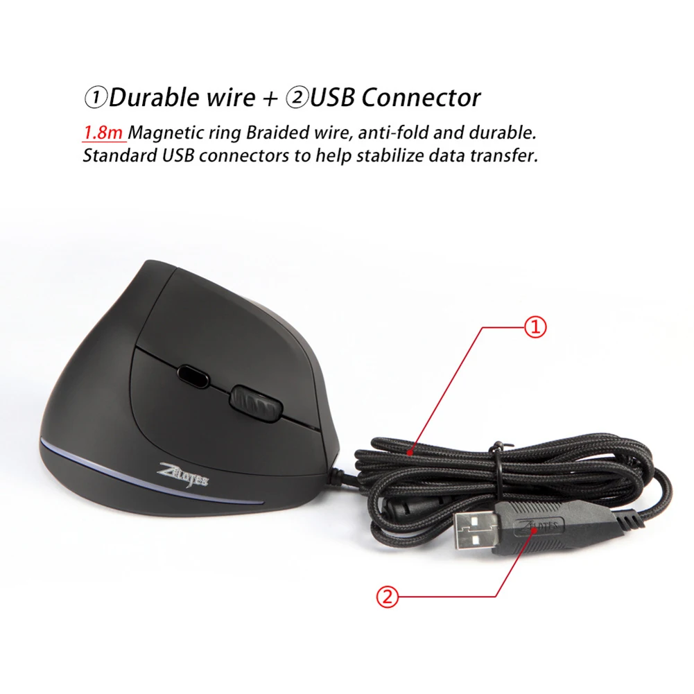 

ZELOTES T20 Vertical Gaming Mouse 3200 DPI 6 Buttons Rechargeable Games Mice 4 Gears USB Wired RGB Optical Mice for PC Laptop