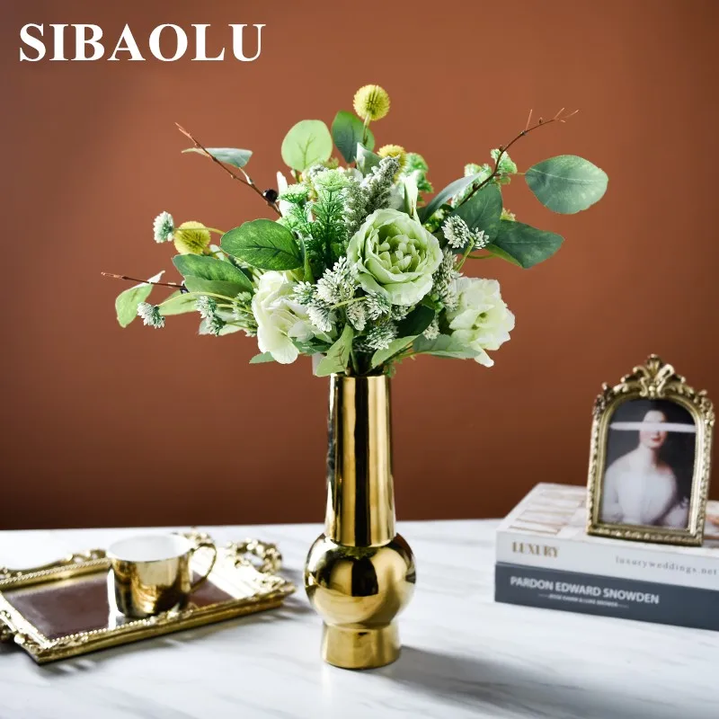 Europe Style Gold Ceramic Vases Simple Living Room Bedroom Vase Table Flower Arrangement Ornaments Small for Wedding | Дом и сад