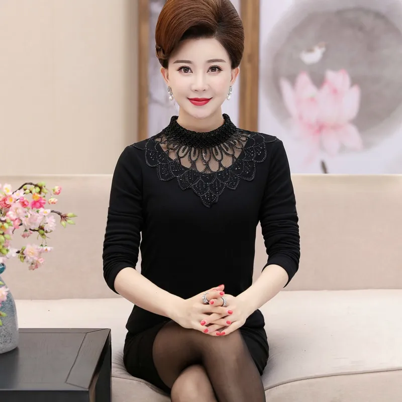 Женские кружевные блузки повседневные Бархатные рубашки с высоким воротником и