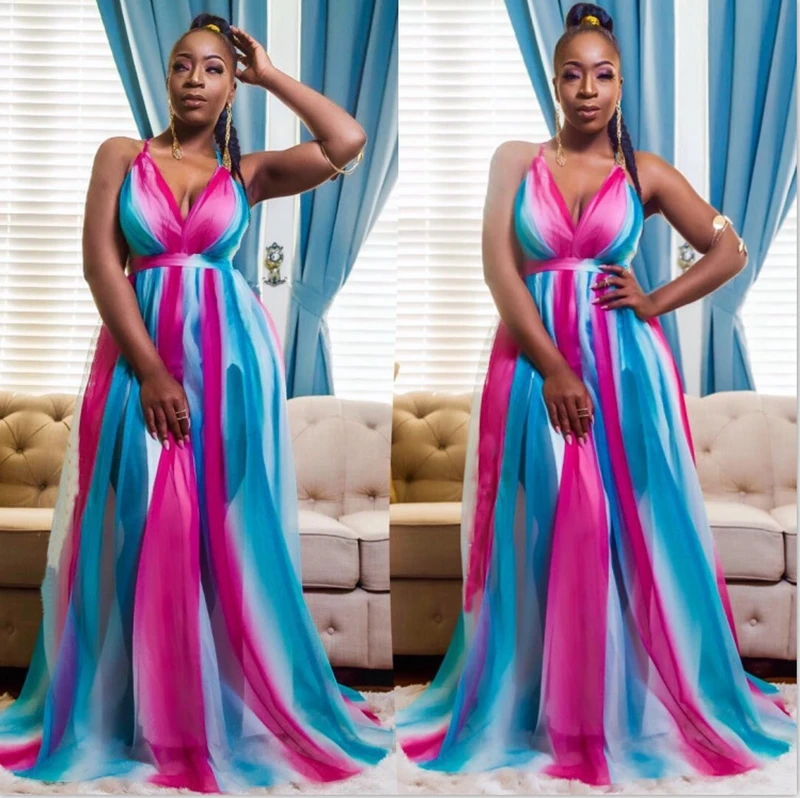 Женское шифоновое платье-макси без рукавов длинное пляжное платье с открытой