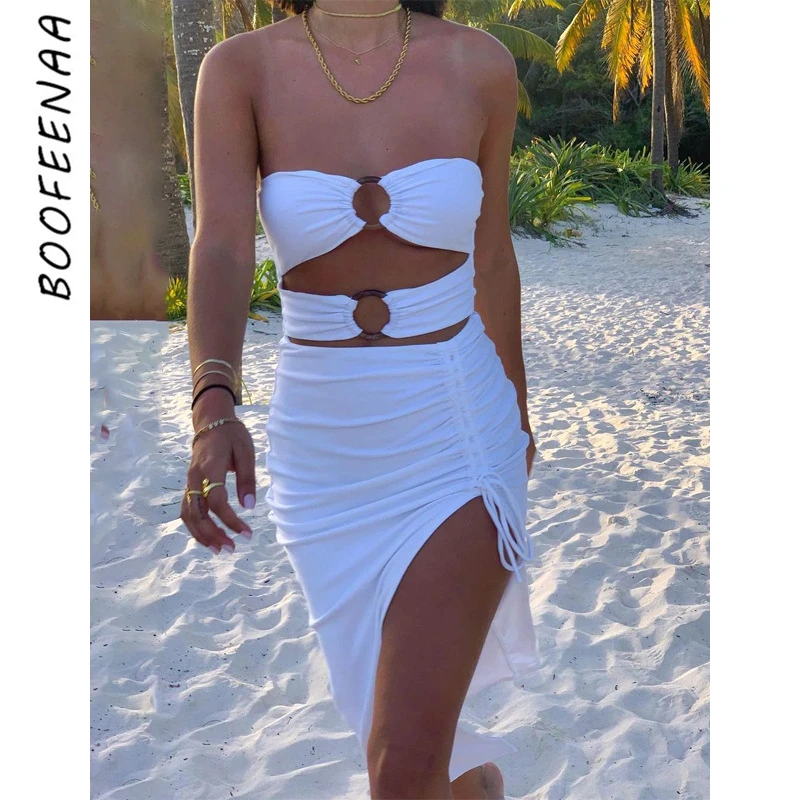

BOOFEENAA сексуальный вырез-хомут с круглым воротником для мальчиков и девочек, облегающие платья для женщин пляж вечерние Клубные наряды Белый...