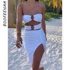 BOOFEENAA сексуальный вырез-хомут с круглым воротником для мальчиков и девочек, облегающие платья для женщин пляж вечерние Клубные наряды Белый Элегантное платье миди с Разделение C16-CZ16