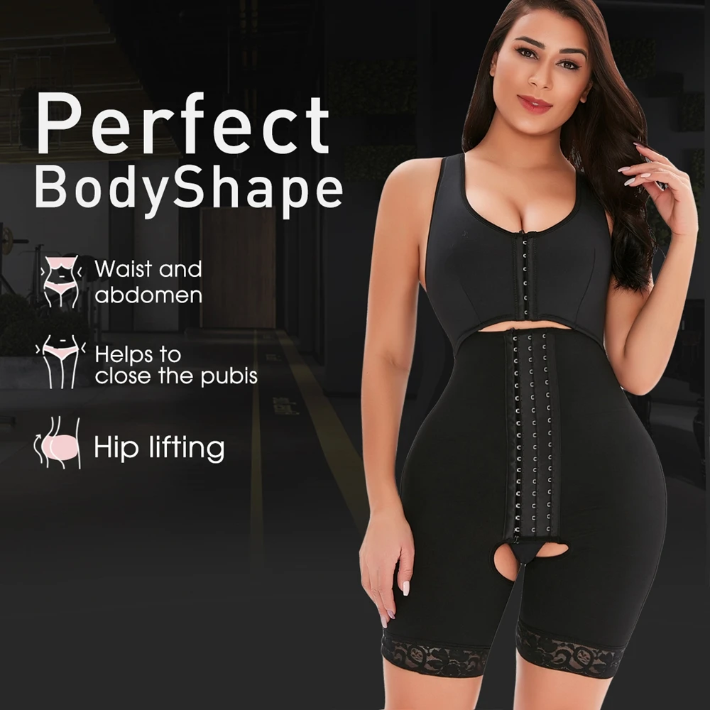 

Fajas Full Waist Trainer Body Shaper Tummy Clip and Zip Women Slimming Corsets Seamless Butt Lifter Shapewear Bodysuit With Bra