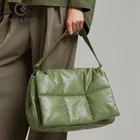 Женская Хлопковая Сумка через плечо, зеленая дизайнерская Повседневная теплая вместительная сумка через плечо, с наполнителем из пуха и перьев, для зимы