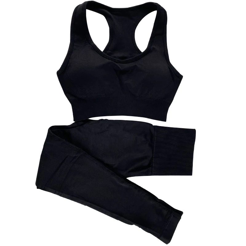 

Women Seamless Yoga Set Sportswear Knitted Ribbed Fast Dry Workout Gym Clothing Fitness Sleeveless Crop Top High Waist Leggings