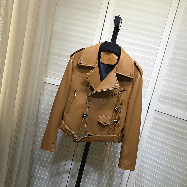 Autumn Chic Women's Motor&biker leather jackets High quality Genuine leather Sheepskin Short coat A833