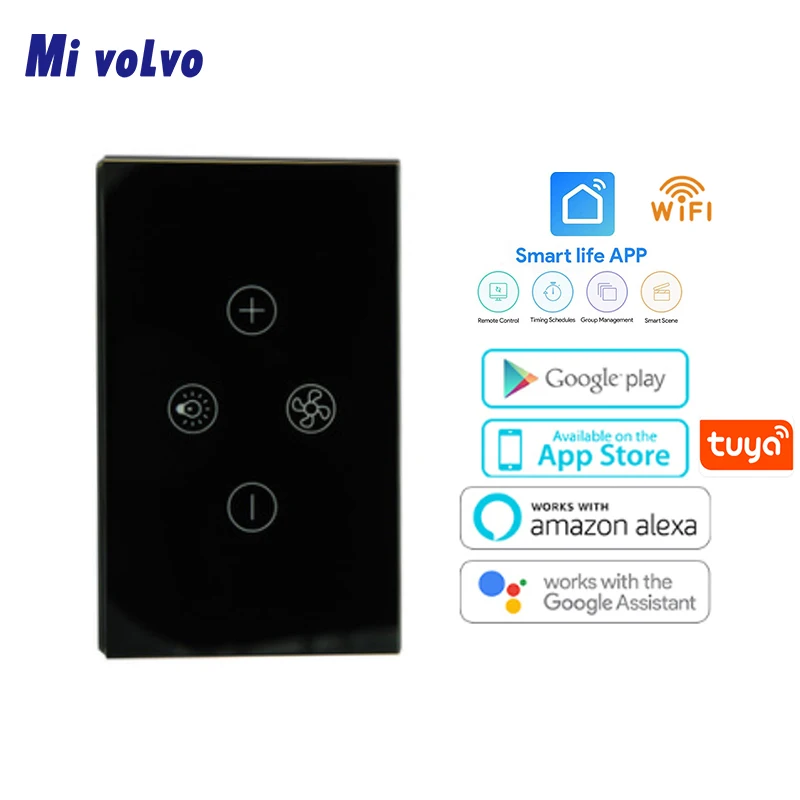 

US Standard Fan Dimmer Wifi Smart Fan Light Switch Smart Life APP Wireless Remote Control Touch Voice Control Wall Switch Alexa