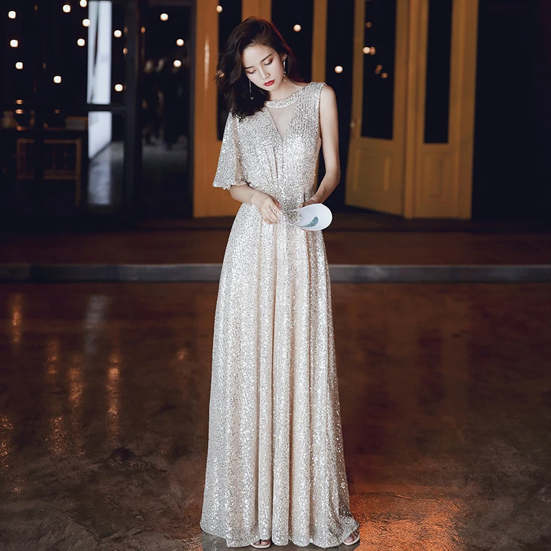 Женское вечернее платье с блестками AE532 длинное ТРАПЕЦИЕВИДНОЕ официальное на