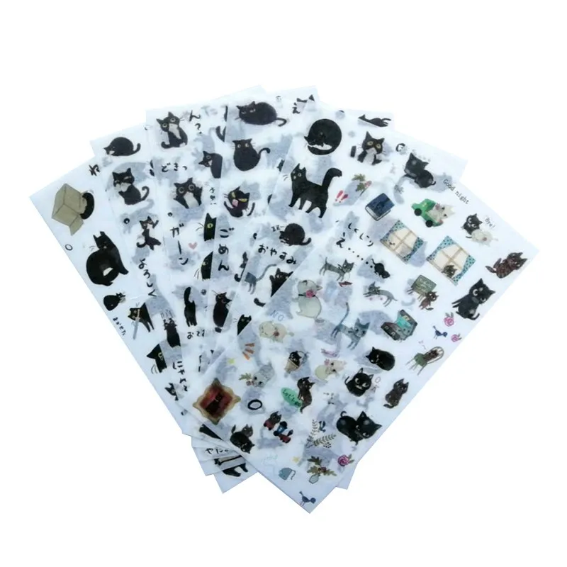 

30Packs Black cat stickers cartoon decoration collage Bullet diary scrapbook material decoration Free shipping wholesale 16*8CM