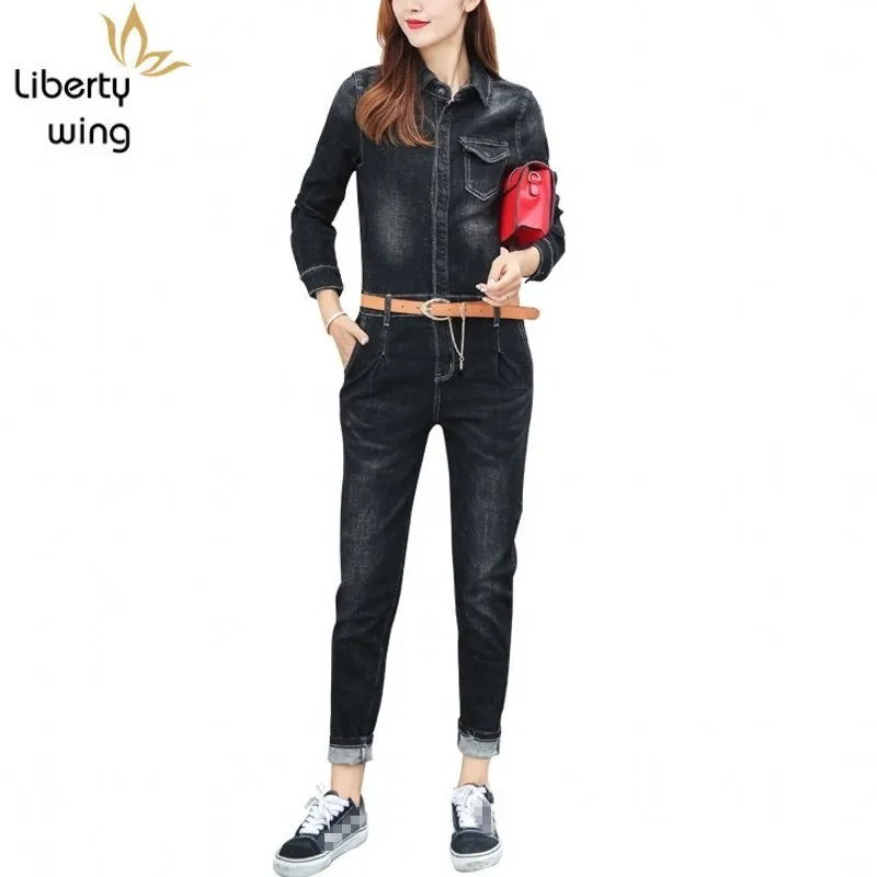 Overalls Womens Jean Jumpsuits Long Pants Washed Jeans Denim Casual Rompers Female Slim Fit Bf Style Fashion Plus Size XXL