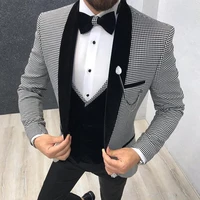 3 piece houndstooth men suit slim fit for dinner prom tailor groom wedding tuxedo best male fashion jacket with pants vest