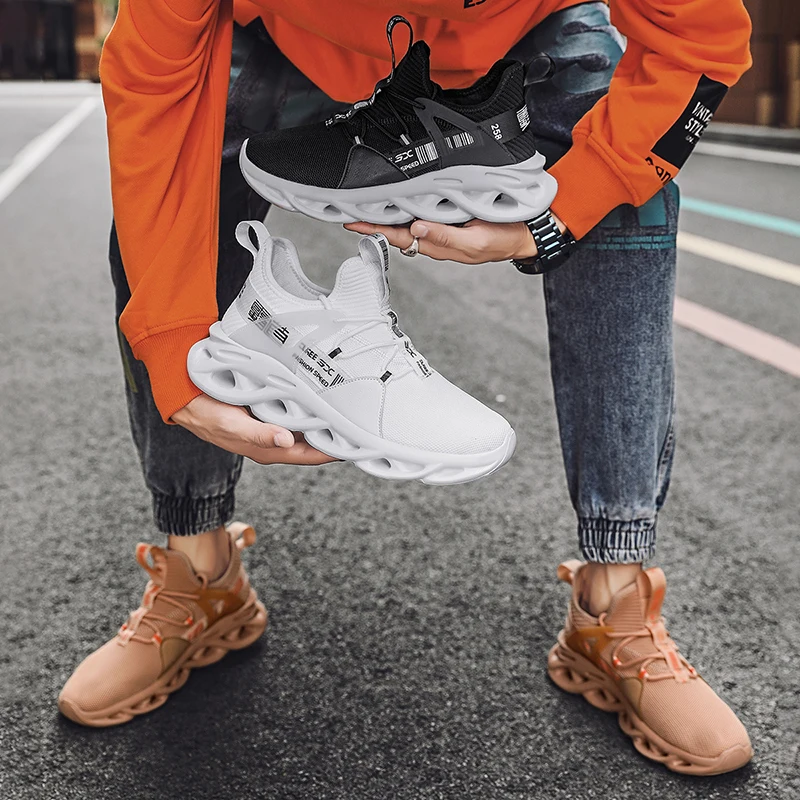 Brown Lightweight Men Running Shoes Fashion Unisex Blade Sneakers Big Size Outdoor Male Athletic Shoes Mesh Jogging Sneakers Men