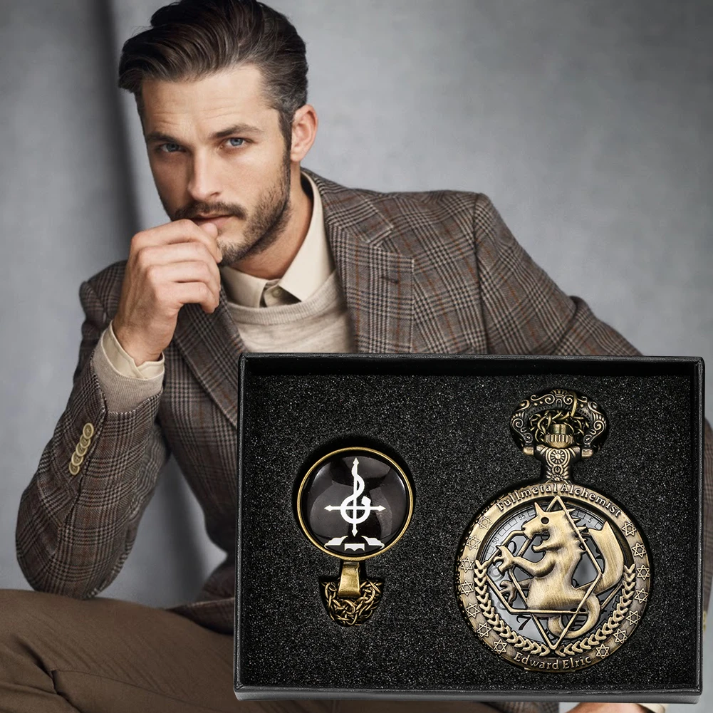 Anime Pocket Watch Retro Tone Fullmetal Alchemist High Grade Gifts Sets Quartz Pocket Watch Cosplay Anime Pedent Necklace Clock