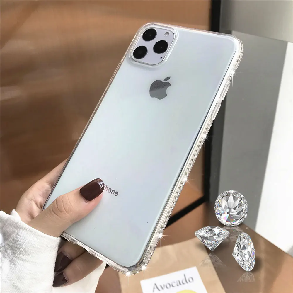Чехол бампер с алмазами чехол из ТПУ для iphone 11 Pro MAX XR XS X SE 5 5S 6 6s 7 8 Plus мягкий