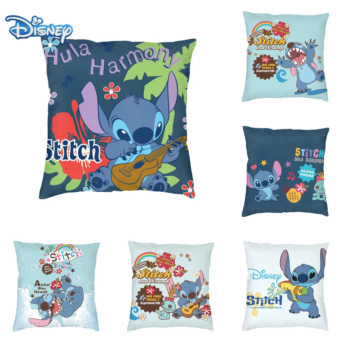 

Disney Pillowcase Stitch cute Cartoon Polyester Peachskin Cushion Cover Sofa Pillowcase Home Decoration Children Gift
